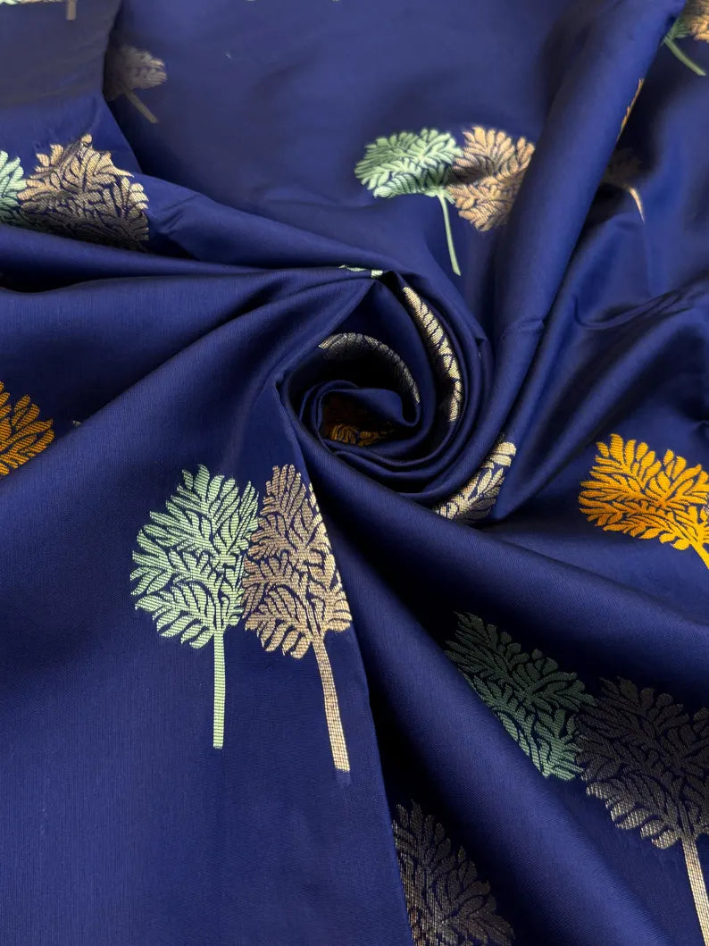 royal navy blue banarasi silk saree with antique gold zari – traditional indian wedding and festive wear