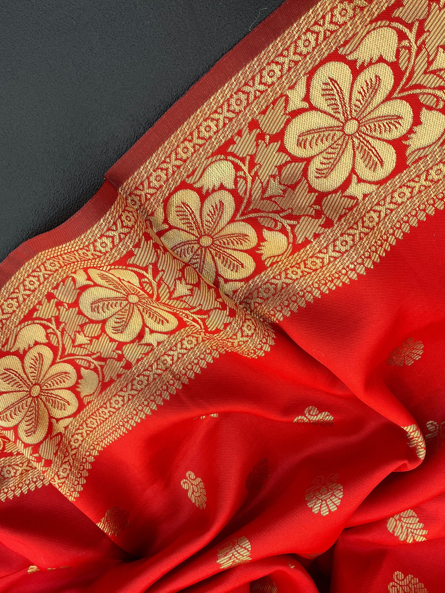 traditional red kanjivaram saree with gold zari weaving |