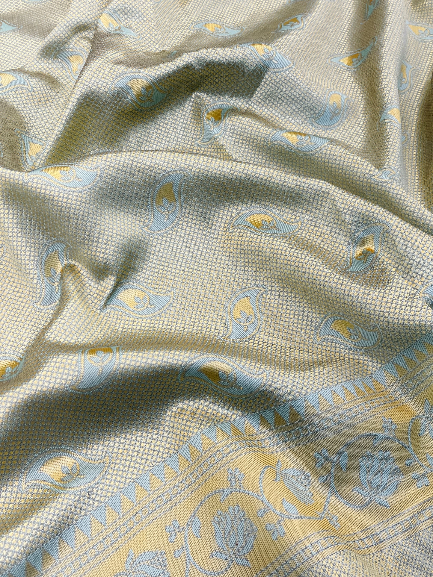 elegant soft pastel kanjivaram saree with dual-tone blue & gold zari weaving | festive & wedding wear saree