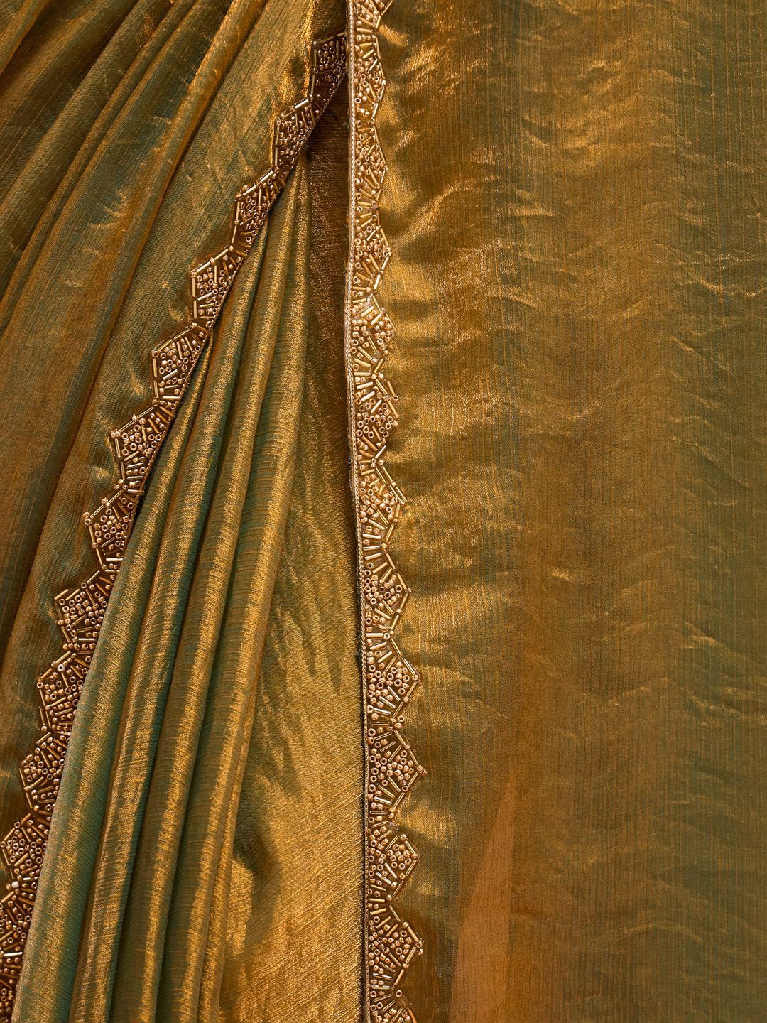 golden mustard satin silk saree, modern party wear, elegant cocktail look, minimalist festive draping style