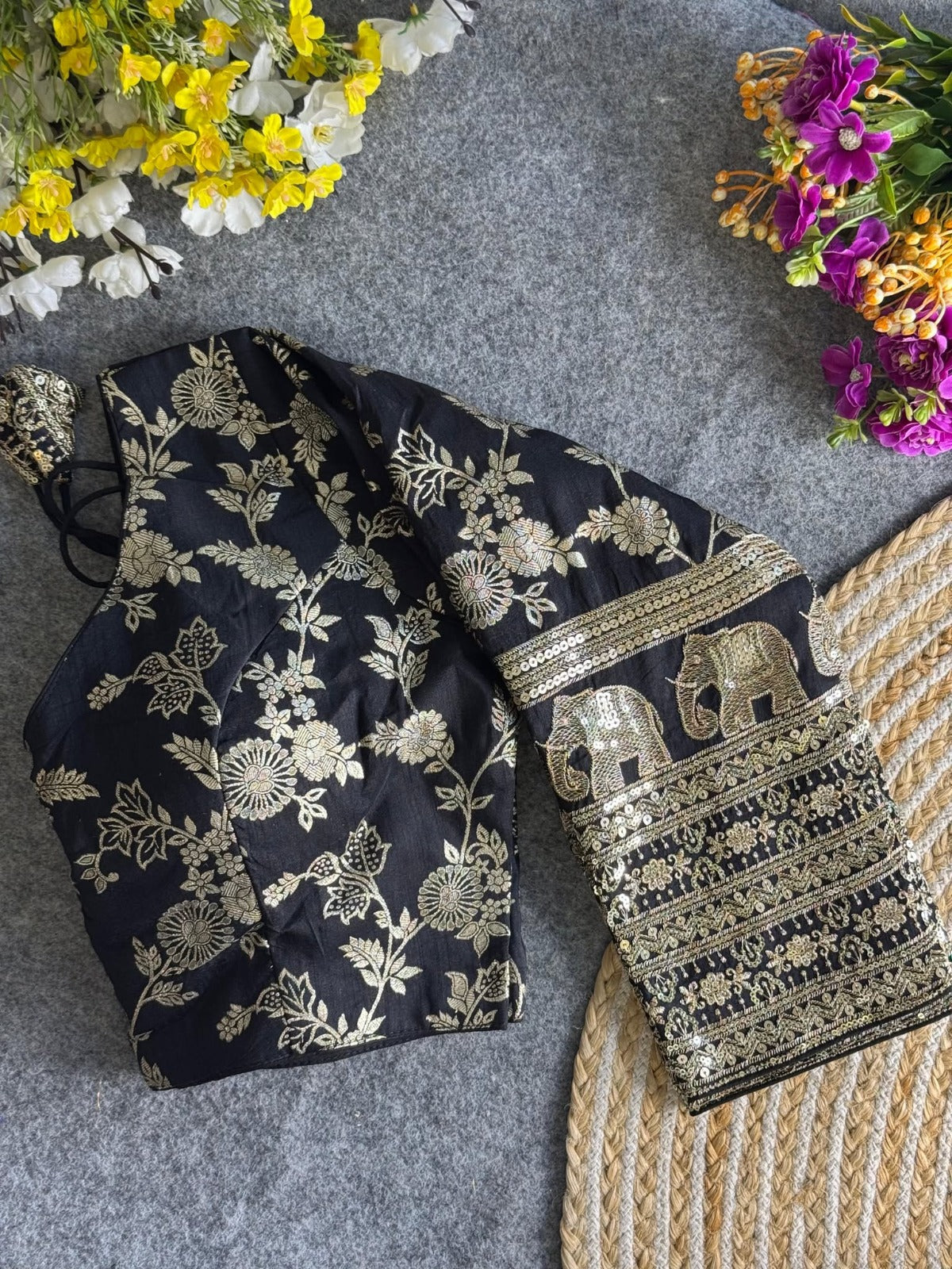heavy pure dola silk full sleeves elephant design blouse