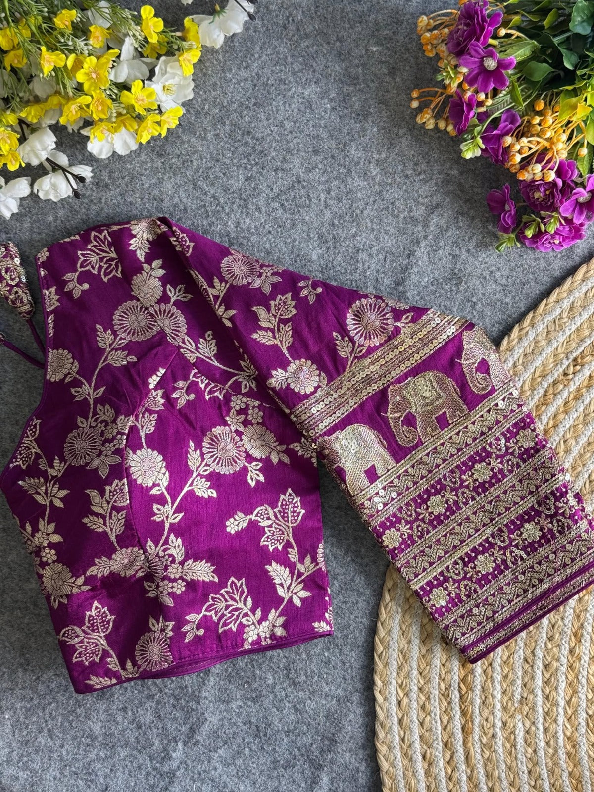 heavy pure dola silk full sleeves elephant design blouse