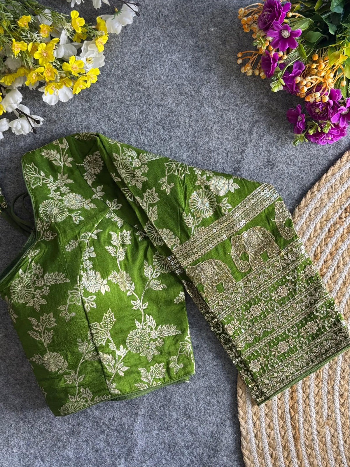heavy pure dola silk full sleeves elephant design blouse