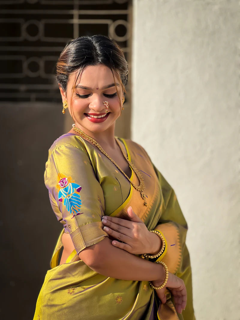 original pure zari brocket design and minakari border and heavy mina zari weaving | wedding, temple & festive wear saree