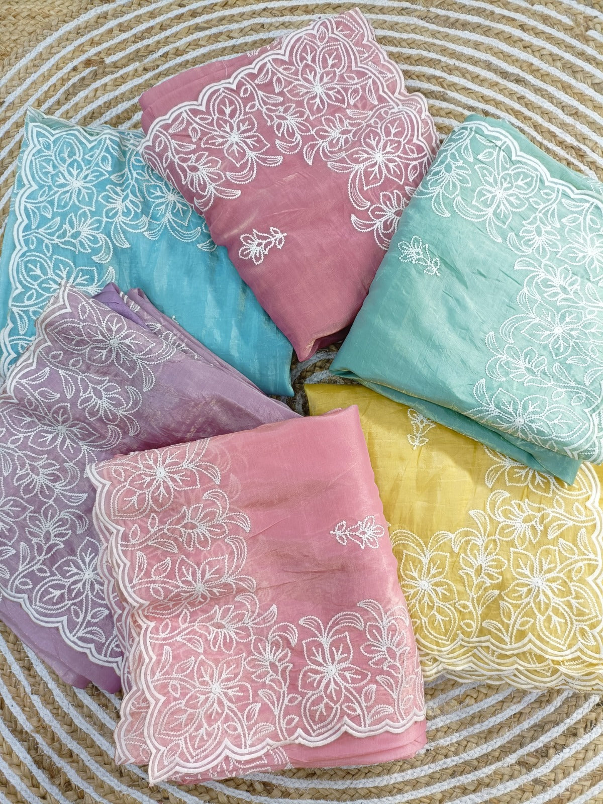 blush pink soft silk saree with white floral thread embroidery elegant lightweight saree for festive & wedding wear – unstitched blouse