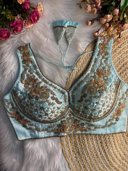 BEAUTIFUL HEAVY STARS 🌟 &amp; BEADS WORK &nbsp;SABYASACHI NEACK BRIDAL BLOUSE.