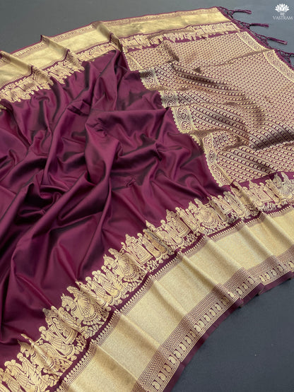 Kanjivaram Saree with Rich Zari Temple Border & Pallu | Traditional South Silk Saree for Wedding & Festive Wear