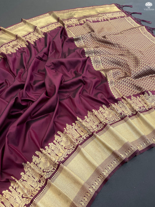 Kanjivaram Saree with Rich Zari Temple Border & Pallu | Traditional South Silk Saree for Wedding & Festive Wear