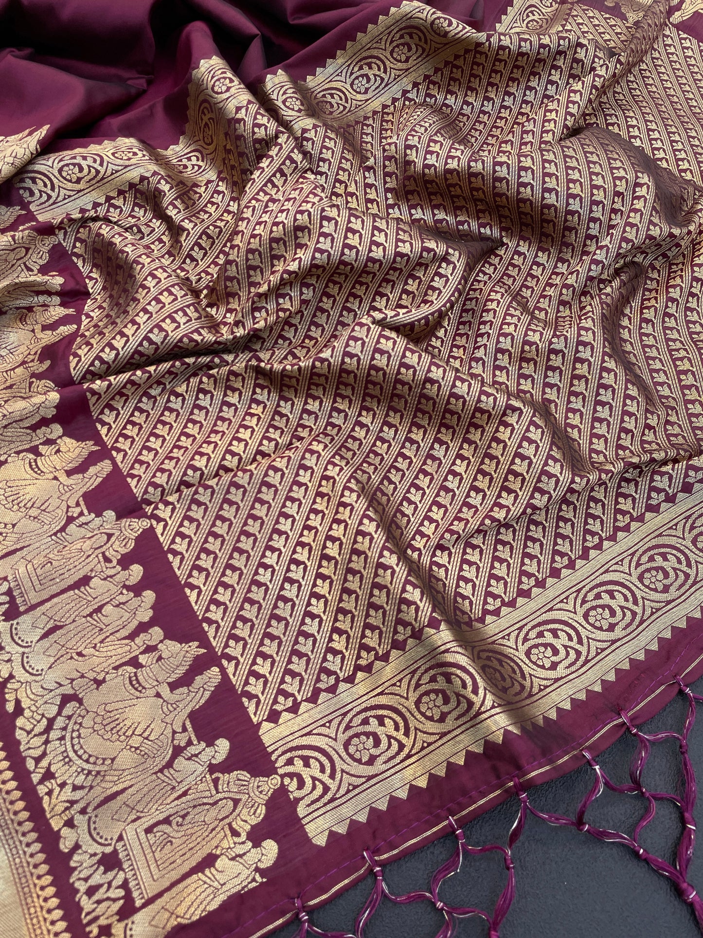 kanjivaram saree with rich zari temple border & pallu | traditional south silk saree for wedding & festive wear