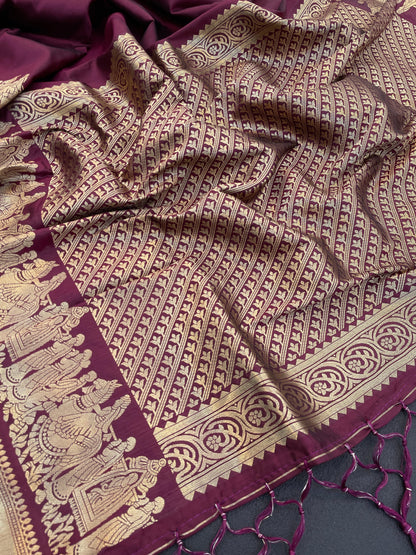 Kanjivaram Saree with Rich Zari Temple Border & Pallu | Traditional South Silk Saree for Wedding & Festive Wear