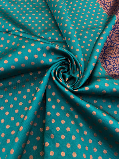 Green and Navy Kanjivaram Silk Saree with Copper Zari Weaving | Traditional South Indian Wedding Saree | Soft Silk Saree with Contrast Blouse