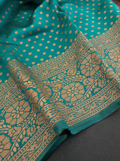 Green and Navy Kanjivaram Silk Saree with Copper Zari Weaving | Traditional South Indian Wedding Saree | Soft Silk Saree with Contrast Blouse