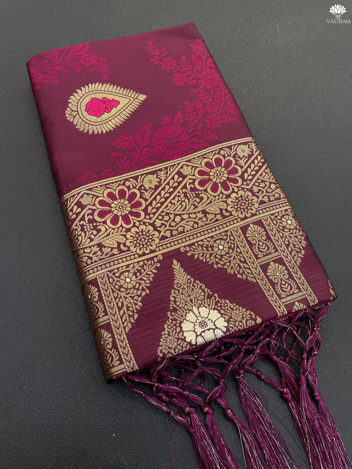 elegant kanjivaram silk saree with multicolor motif & golden floral zari border