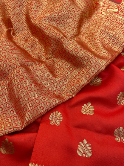 Traditional Red Kanjivaram Saree with Gold Zari Weaving |