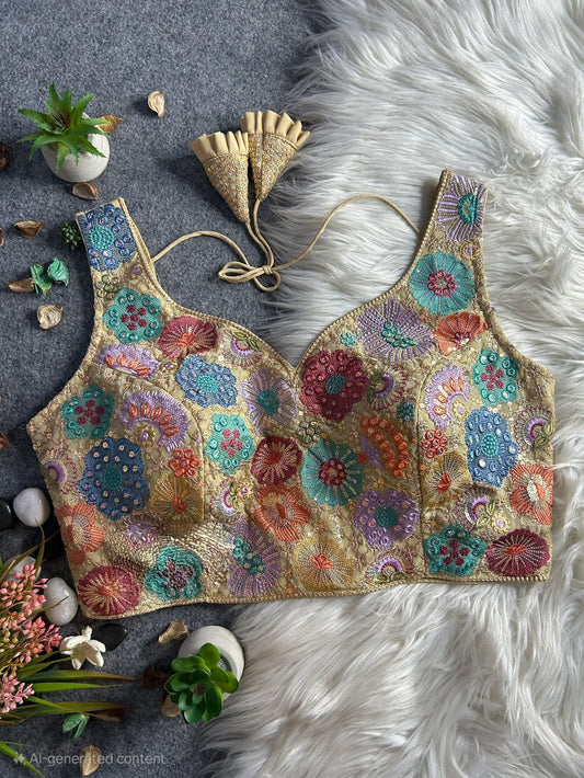 Georgette embroidery multi work blouse