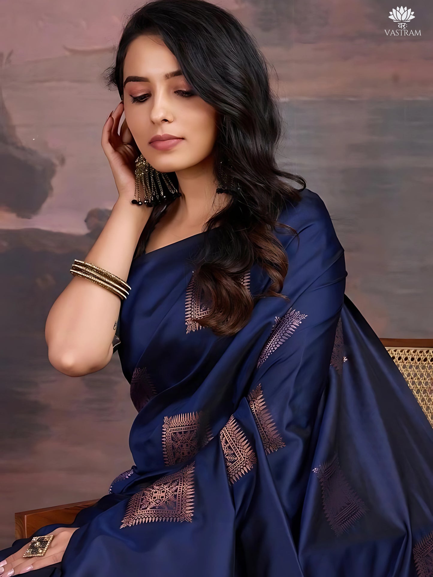 elegant navy blue kanjivaram silk saree with rich zari work | festive & wedding wear