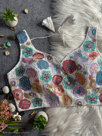 Georgette embroidery multi work blouse