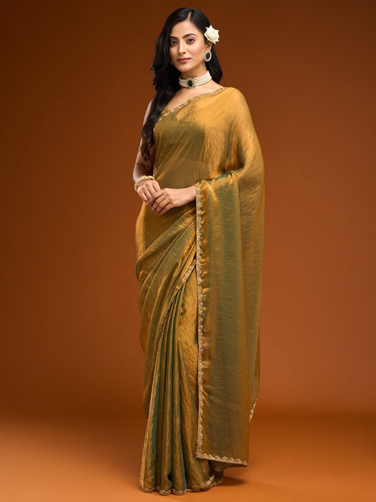 Elegant Gold Crush Saree with Designer Border – Lightweight Party Wear Saree