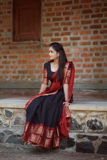 Black and Red classical kanjivaram Jacquard half saree