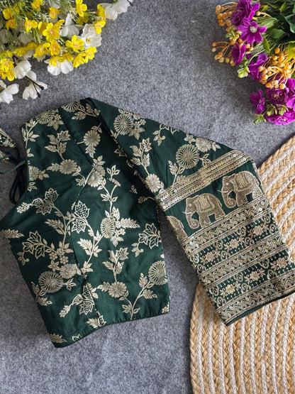 HEAVY PURE DOLA SILK FULL SLEEVES ELEPHANT DESIGN BLOUSE