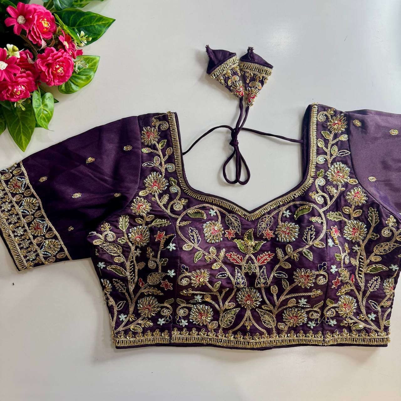 beautiful heavy stars & beads work bridal blouse