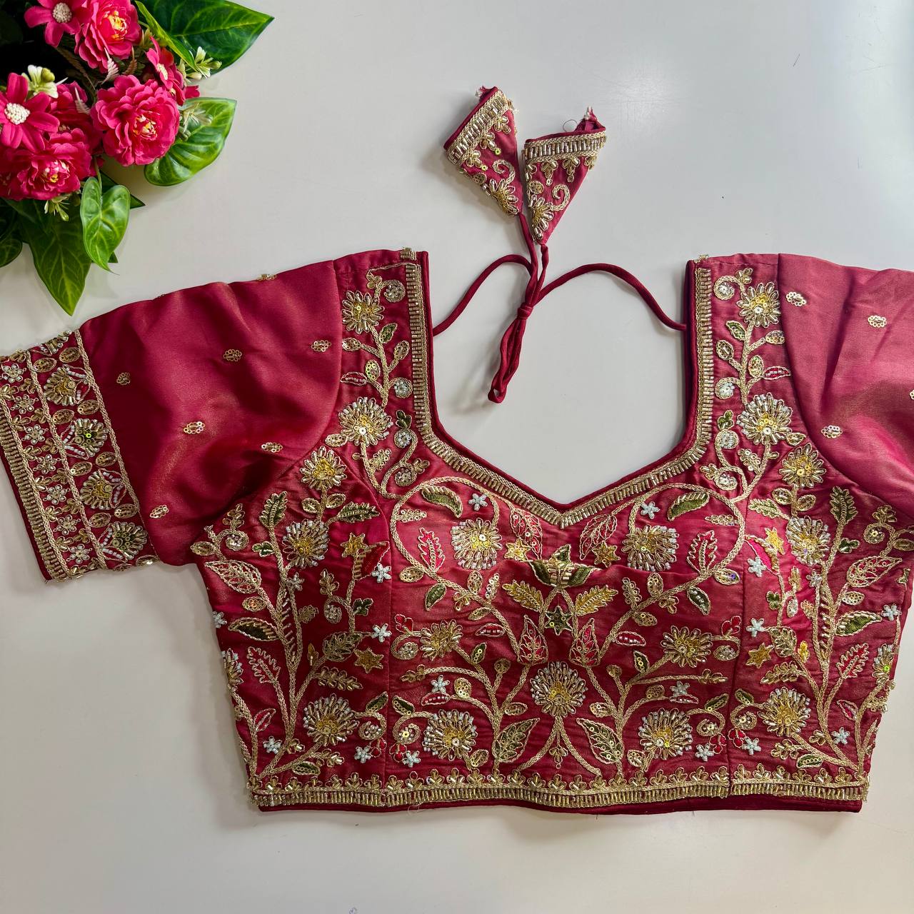 beautiful heavy stars & beads work bridal blouse