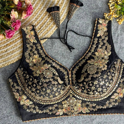 BEAUTIFUL HEAVY STARS & BEADS WORK  SABYASACHI NEACK BRIDAL BLOUSE