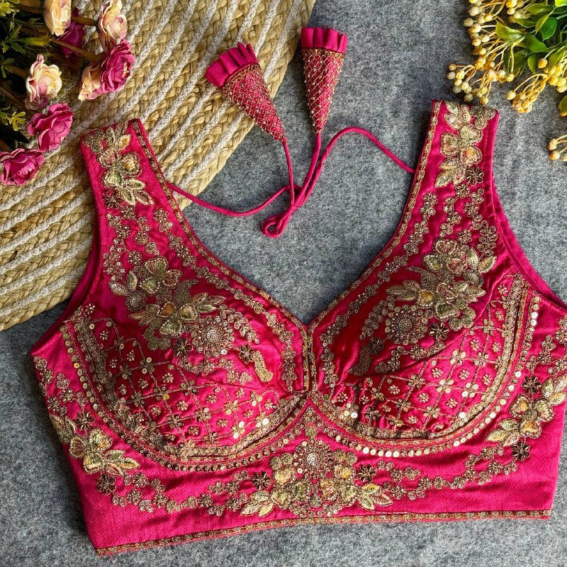 beautiful heavy stars & beads work  sabyasachi neack bridal blouse