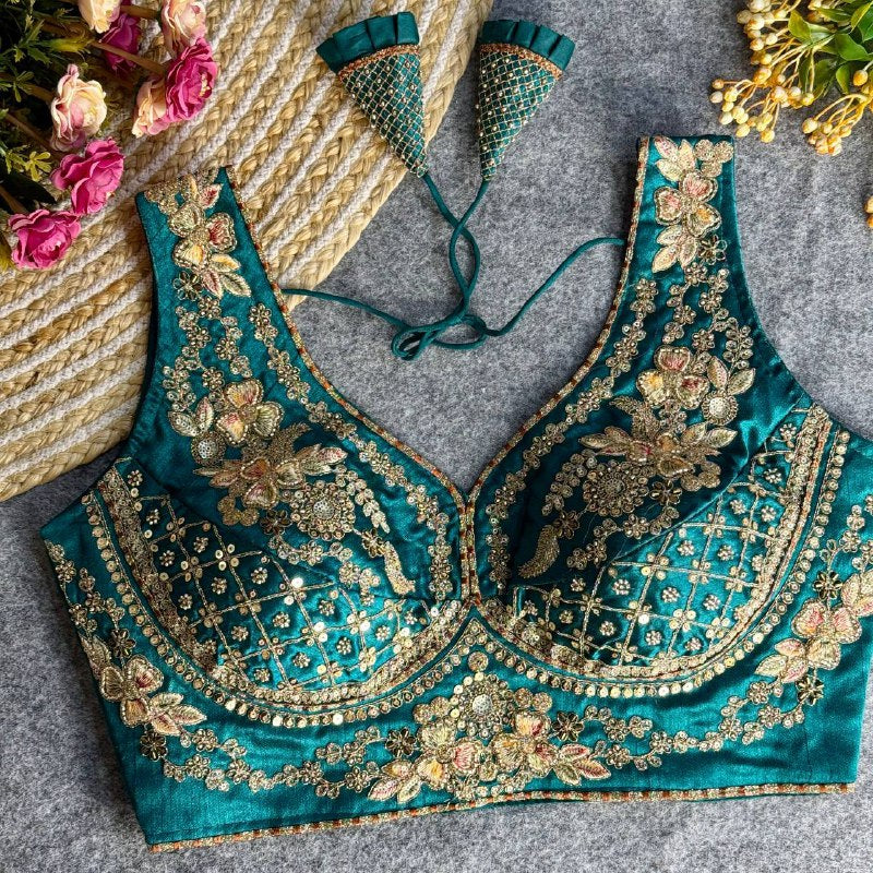 beautiful heavy stars & beads work  sabyasachi neack bridal blouse