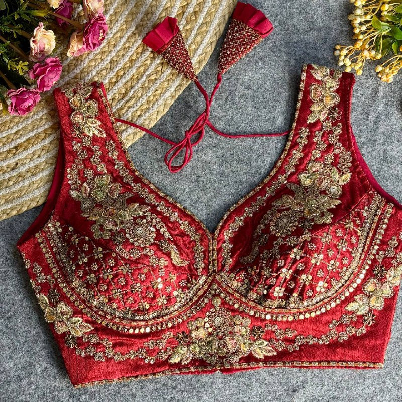 beautiful heavy stars & beads work  sabyasachi neack bridal blouse