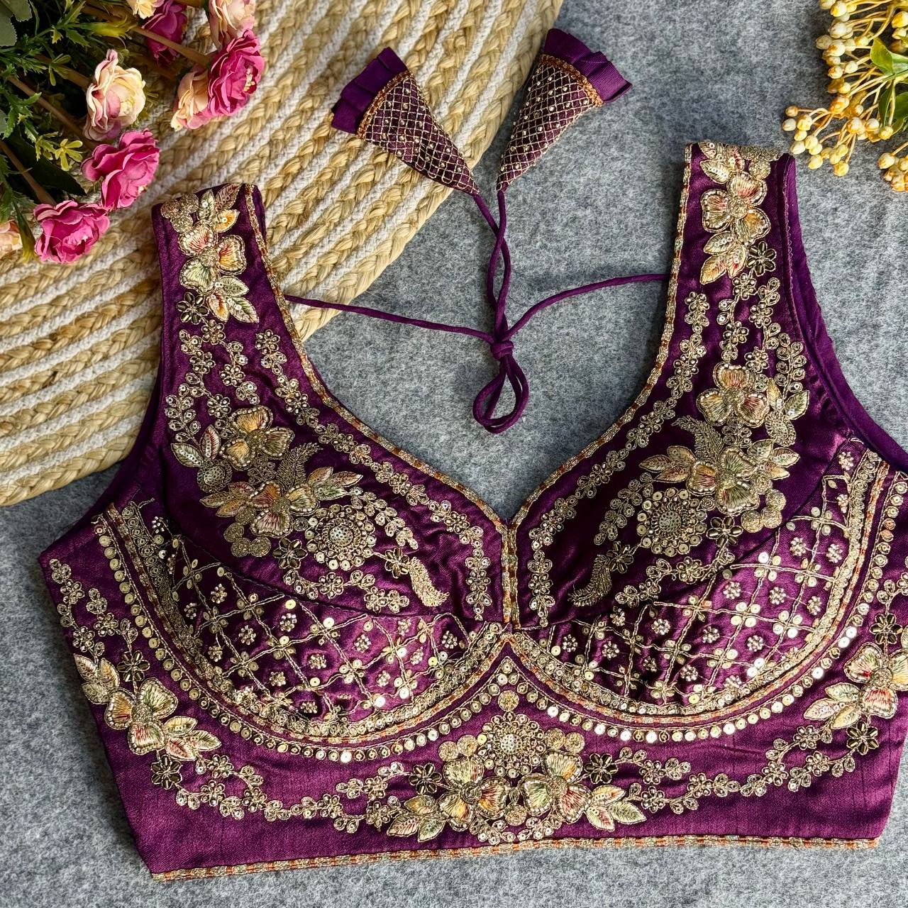 beautiful heavy stars & beads work  sabyasachi neack bridal blouse