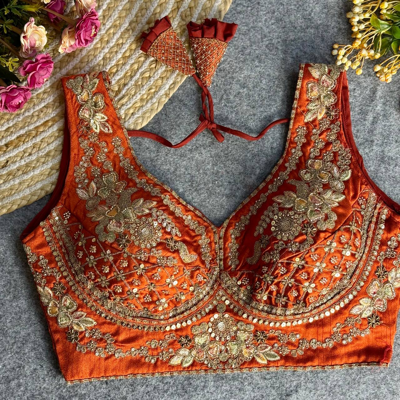beautiful heavy stars & beads work  sabyasachi neack bridal blouse