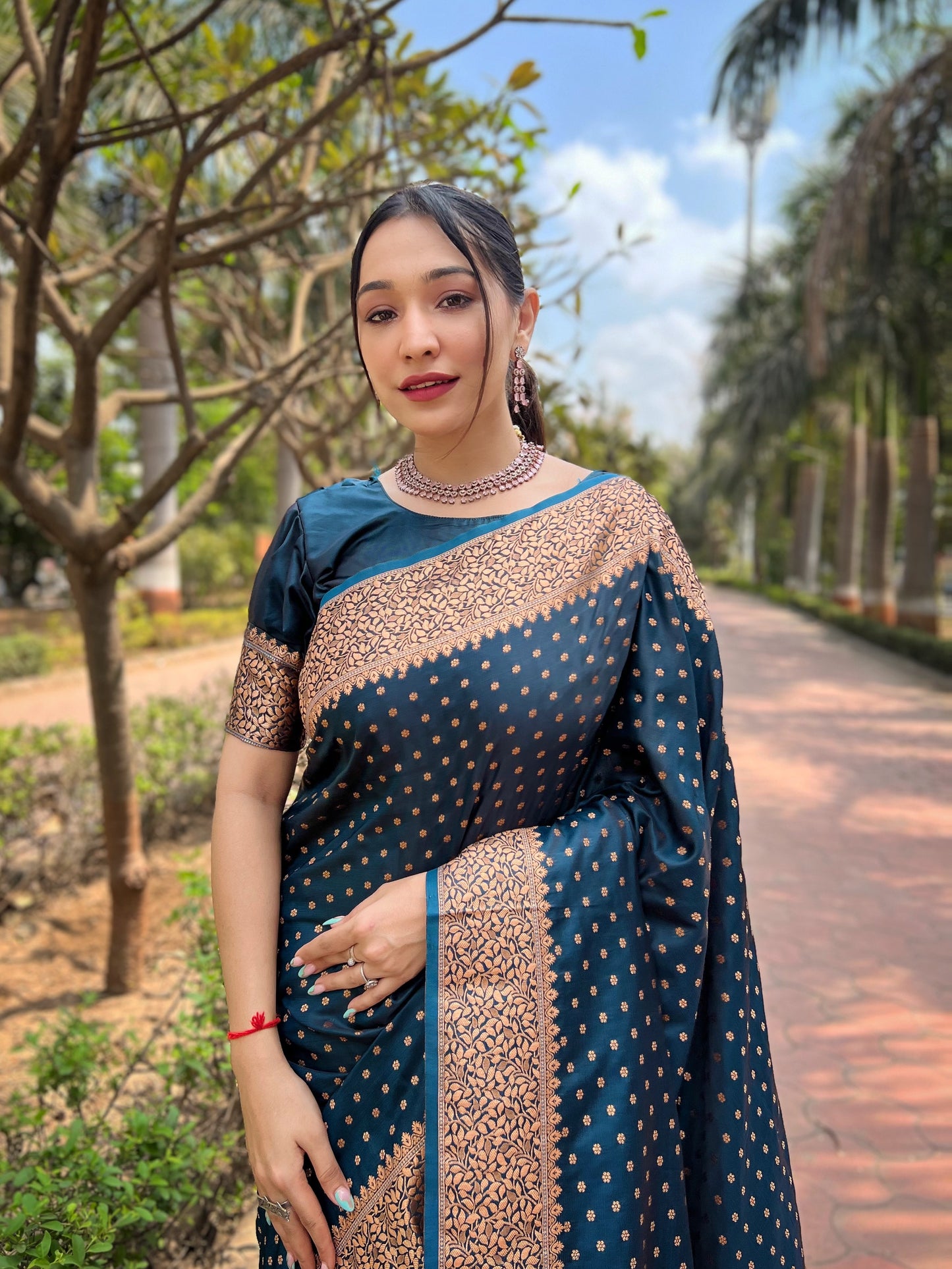 deep blue banarasi katan silk zari woven saree