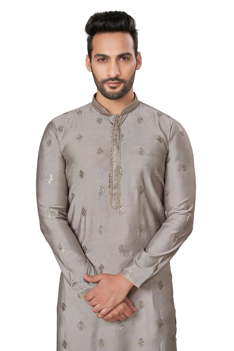 premium gray silk men kurta pajama in floral design | indian, pakistani wedding,party wear mens tradition kurta