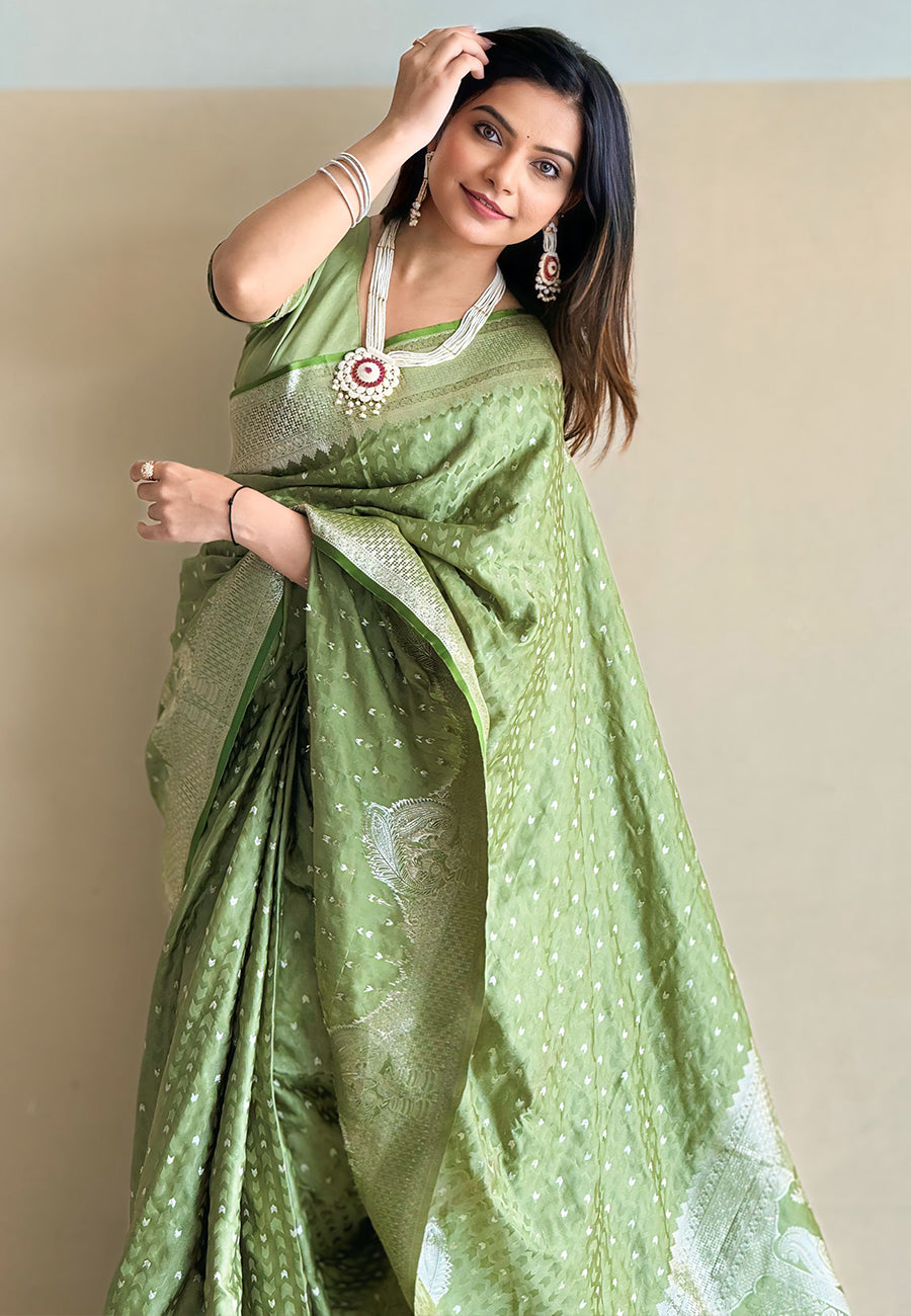 elegant pista green banarasi silk saree for women | traditional wedding & festive wear