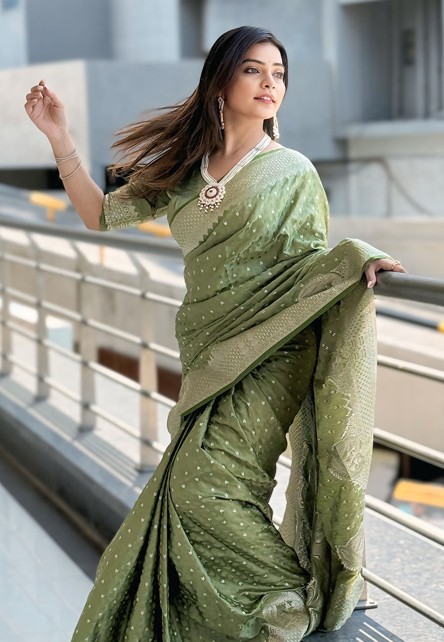 elegant pista green banarasi silk saree for women | traditional wedding & festive wear