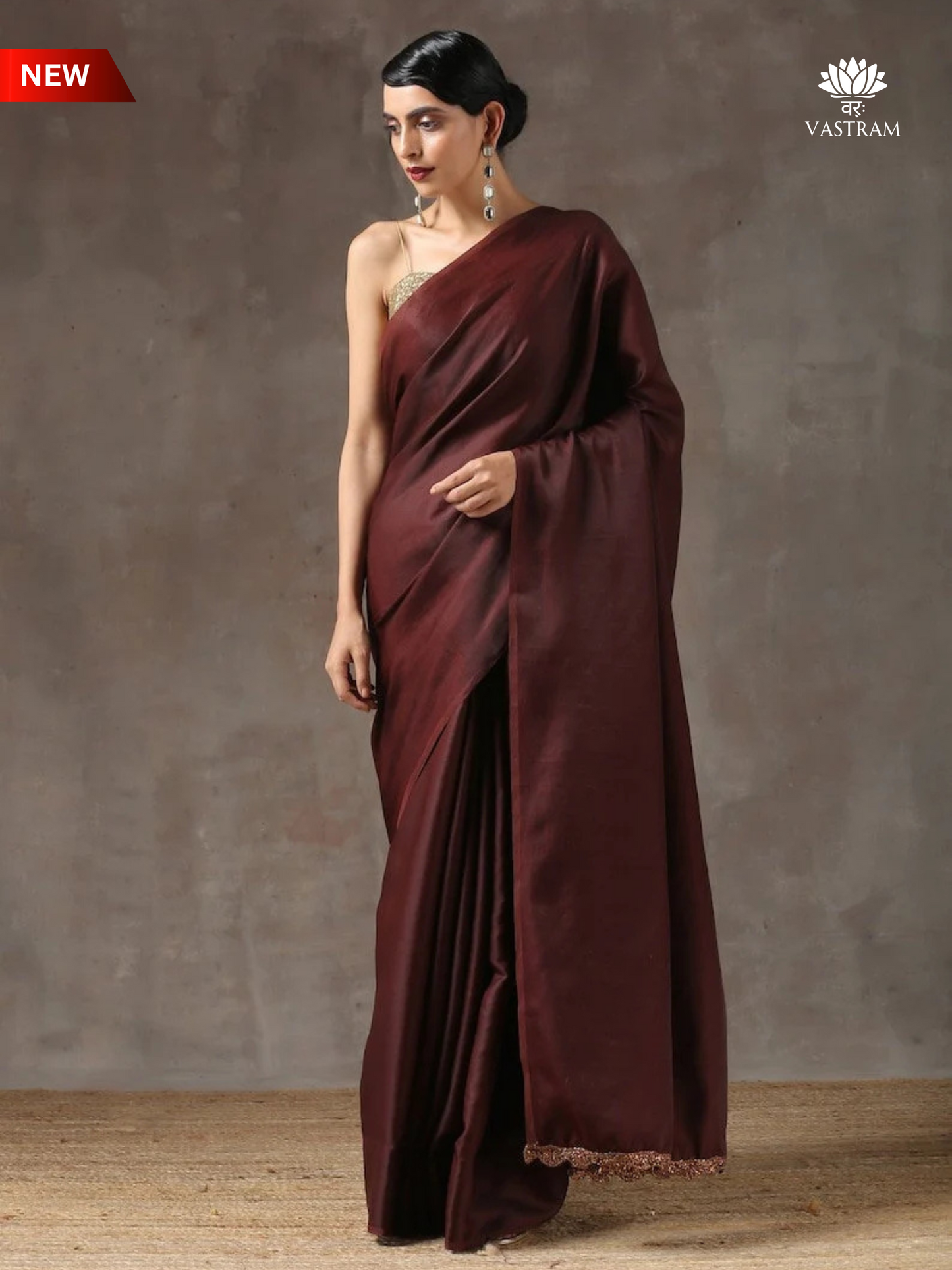 exotic chocolate satin silk saree for women in the usa for indian wedding | dark brown modern women sari