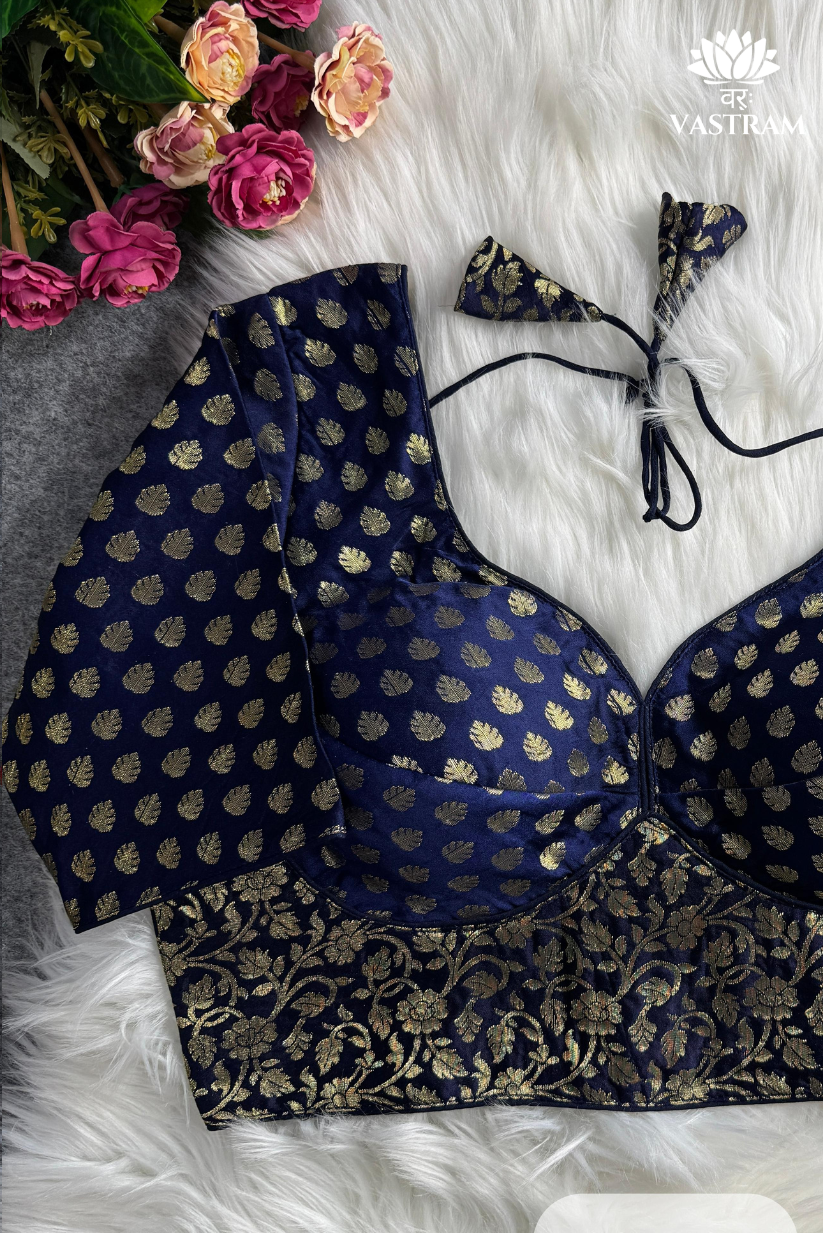 navy sabyasachi style pure nylon jacquard blouse