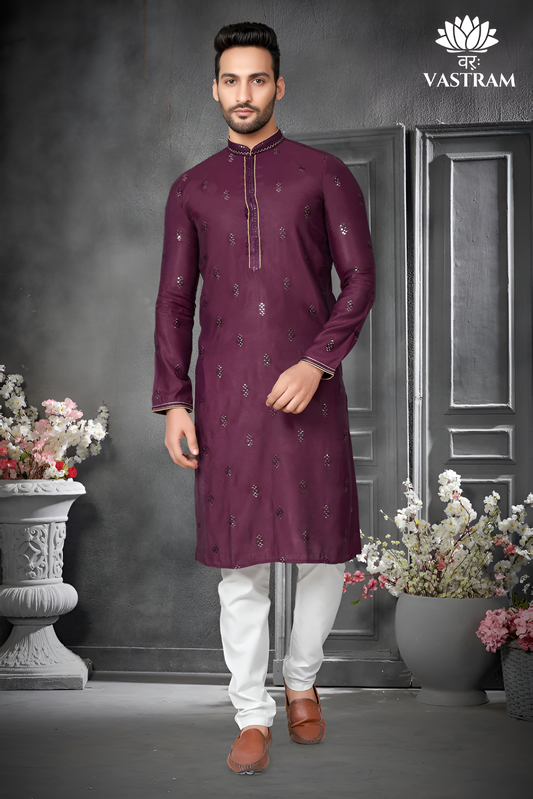 Premium Wine Silk Men Kurta Pajama in Floral Design | Indian, Pakistani Wedding,Party wear Mens Tradition Kurta |Fast delivery Kurta to USA