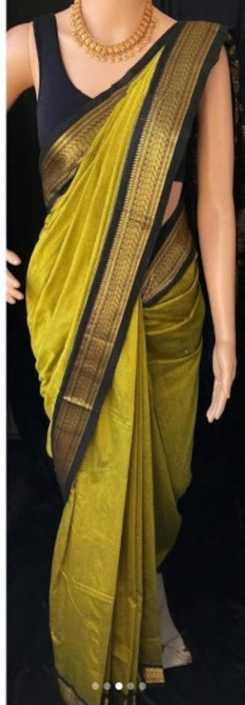 south indian silk saree in methi yellow for weddings | golden spice elegance