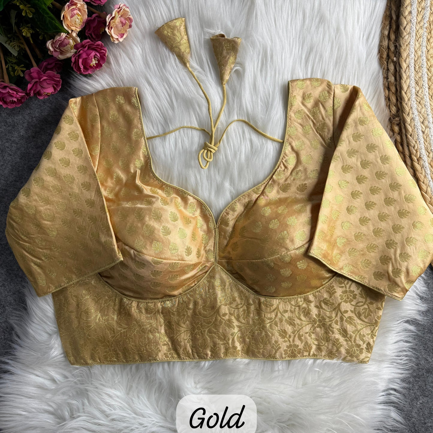 gold pure dola silk blouse