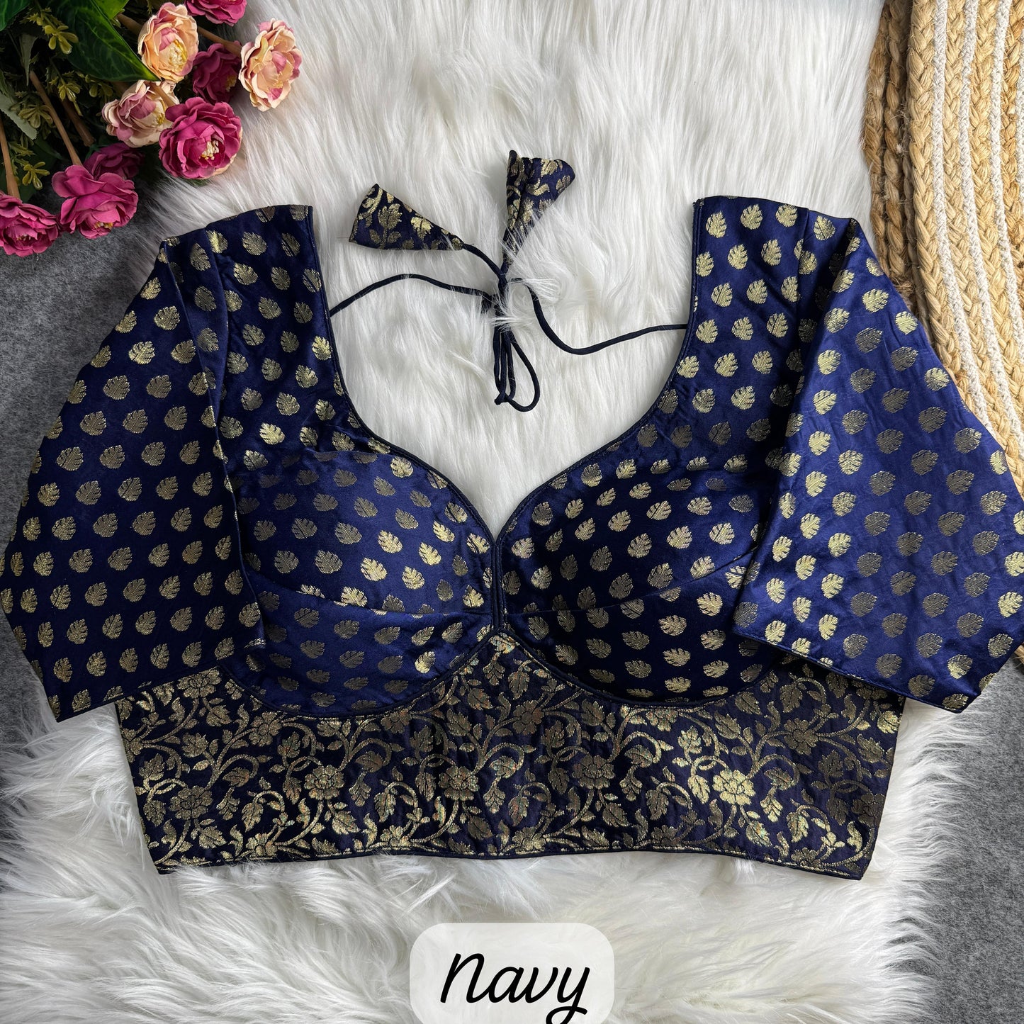 navy sabyasachi style pure nylon jacquard blouse