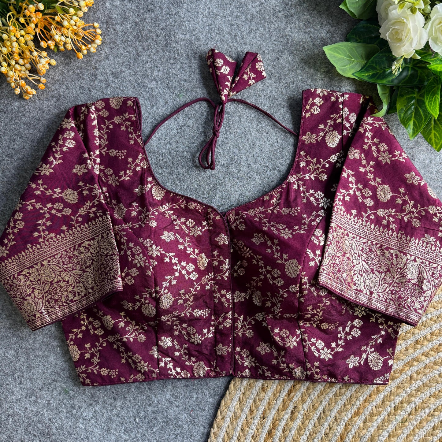 maroon pure dola silk blouse