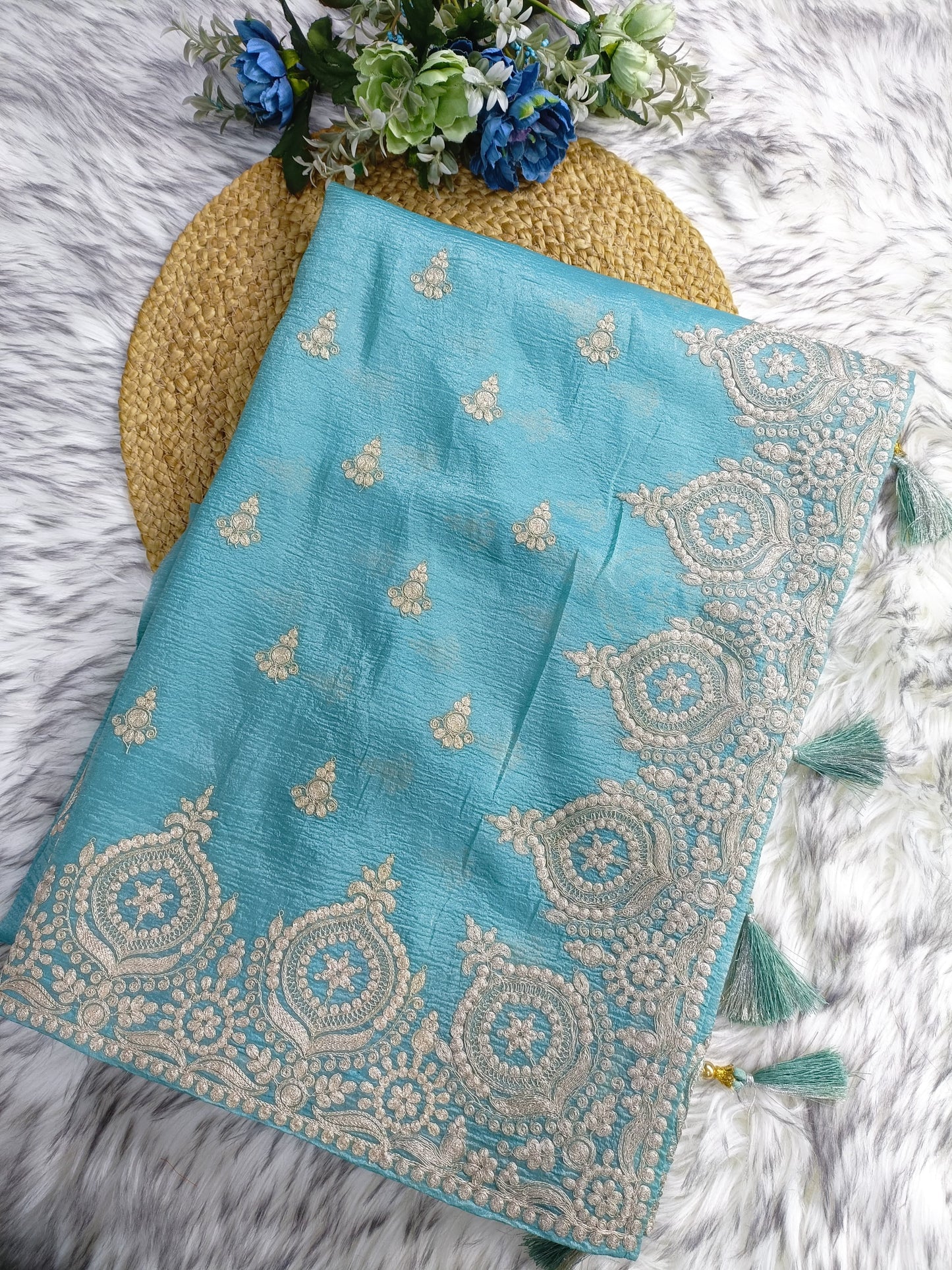 lavender banarasi soft georgette saree with silver zari embroidery