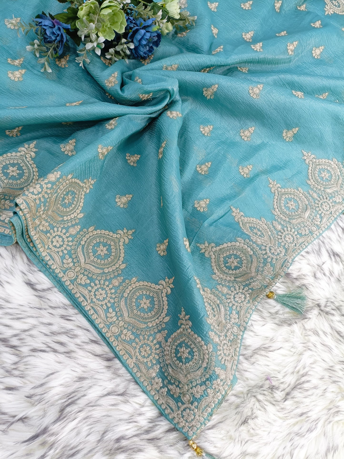 lavender banarasi soft georgette saree with silver zari embroidery