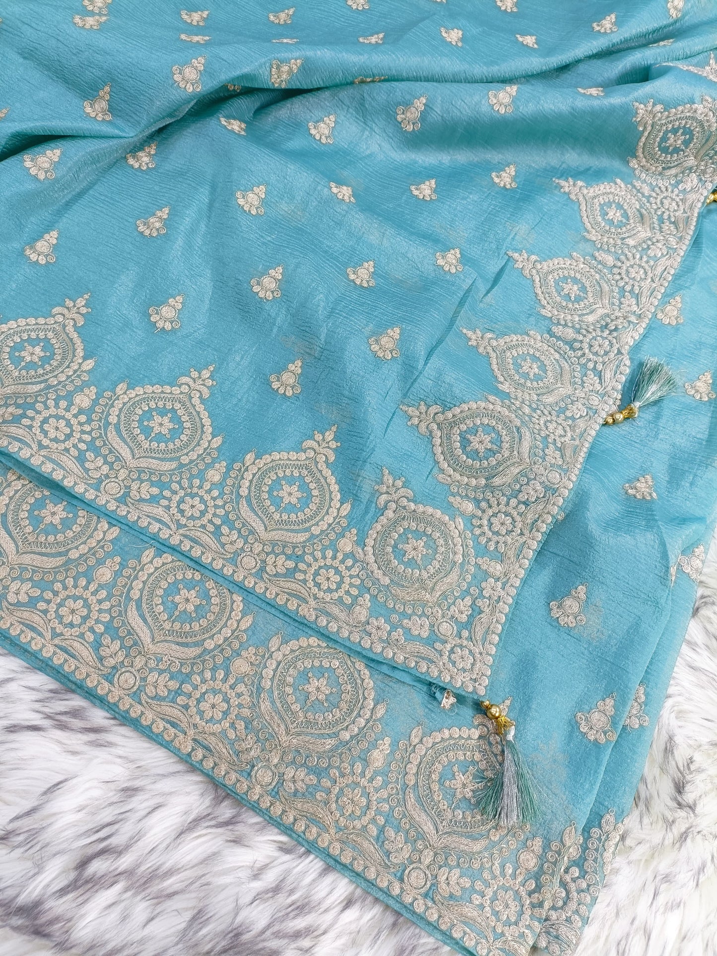 lavender banarasi soft georgette saree with silver zari embroidery