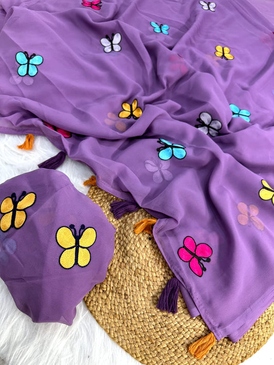 New Partywear Look Butterfly Pattern Georgette Designer Saree