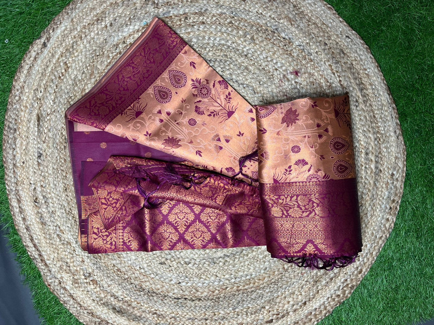 golden and purple sarees where tradition embraces royalty with peacock jari border, black blouse | indian wedding narayan pattu sari usa, australia, uk