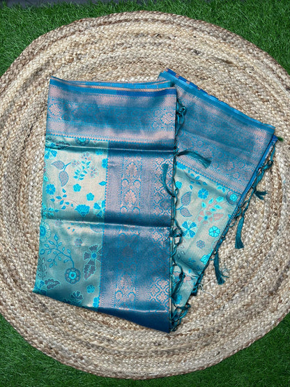 Blue and silver Soft Silk Saree, South Indian Style, Wedding Saree, Diwali Festive Wear, Traditional Ethnic Ensemble