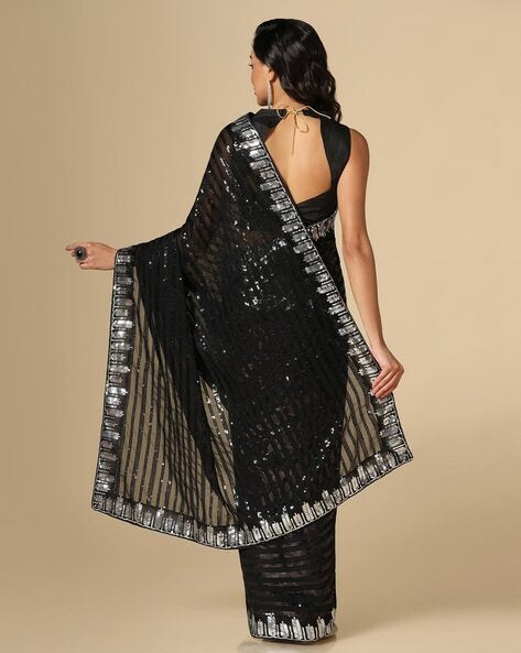 elegant black sequin designer saree with shimmering border for luxe occasions